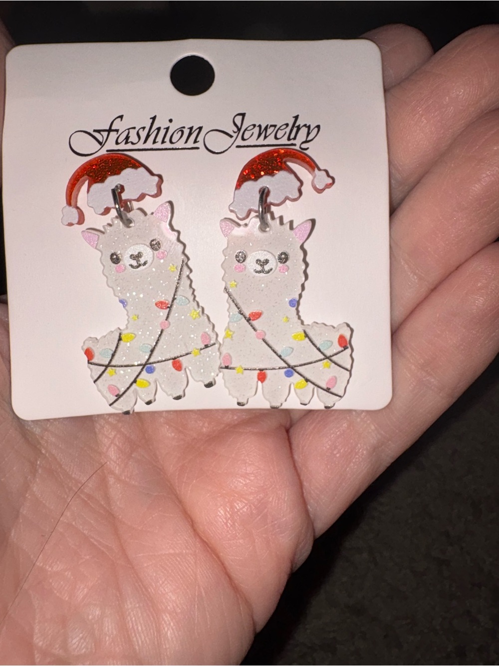 Christmas Llama Earrings with Santa Hats